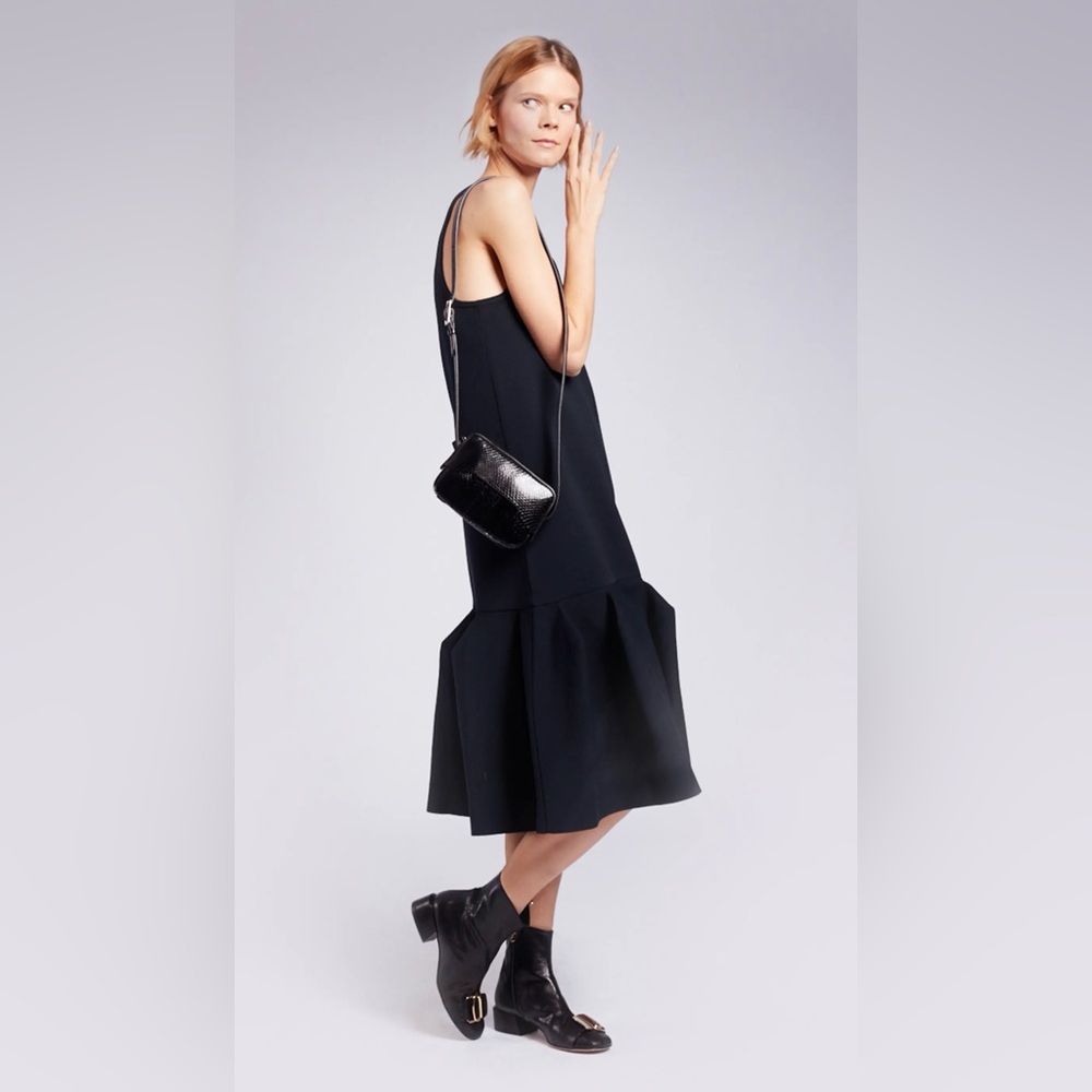 Tibi Navy Blue Midi Fluted Dress